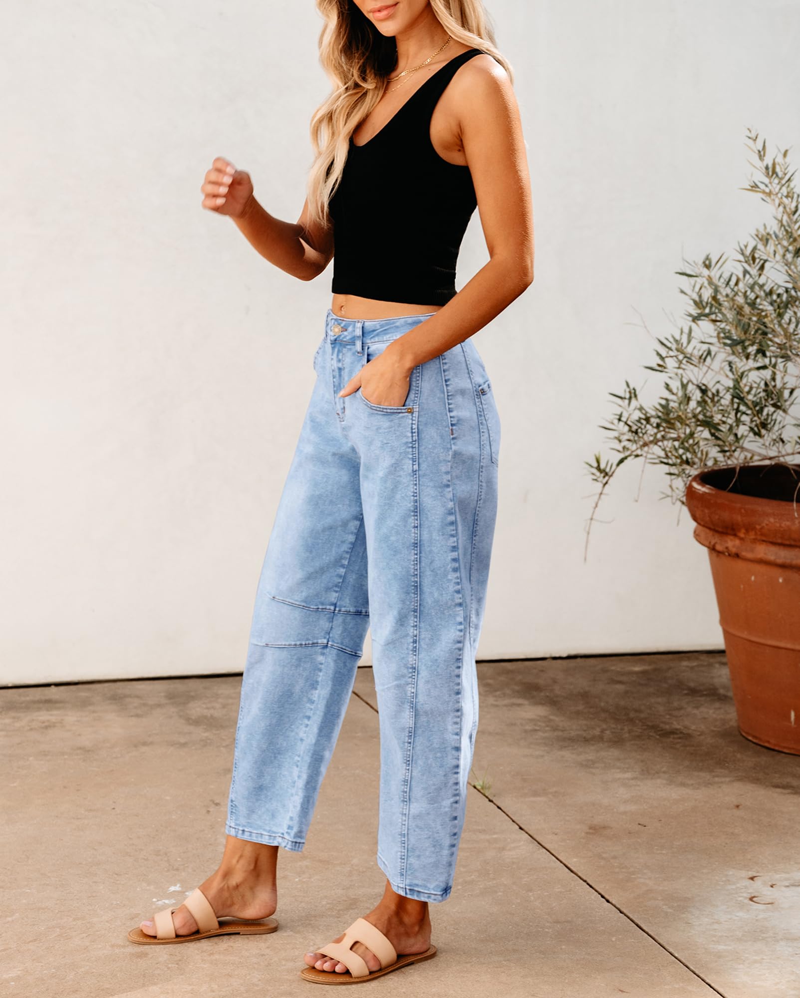 Vetinee Jeans Baggy Femme Taille Haute Barrel Jean