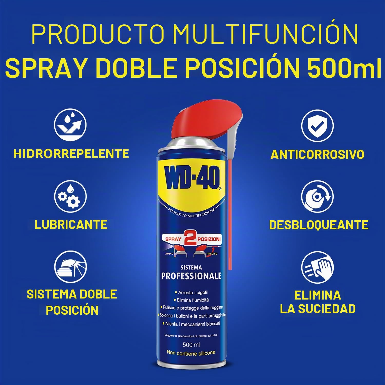 WD-40 Producto multifunción – Lubricante en spray con sistema profesional de doble posición, 500 ml, 6 unidades