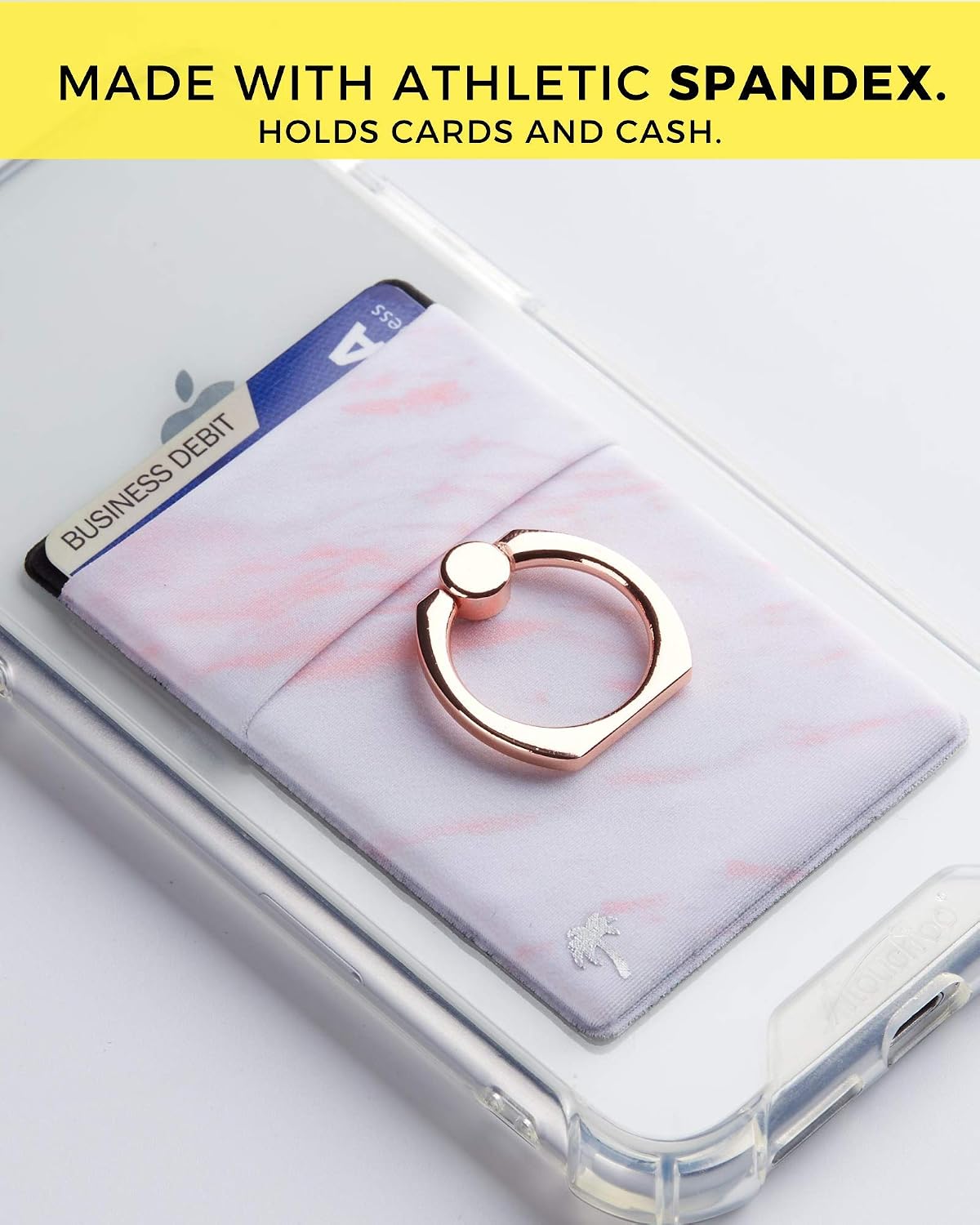 New 4-in-1 Stick-On Spandex Ring Wallet for iPhone 12, 11, XR & Any Phone + Magnetic + Finger Grip + Kickstand – Best Stretchy Card Holder, Sticks to Case (12, 11 Pro Max XR etc)