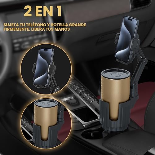 Miniatura 3 de Soportes de teléfono para tu automóvil, 2 en 1 universal portavasos expansor base ajustable con soporte para teléfono, brazo largo con rotación de