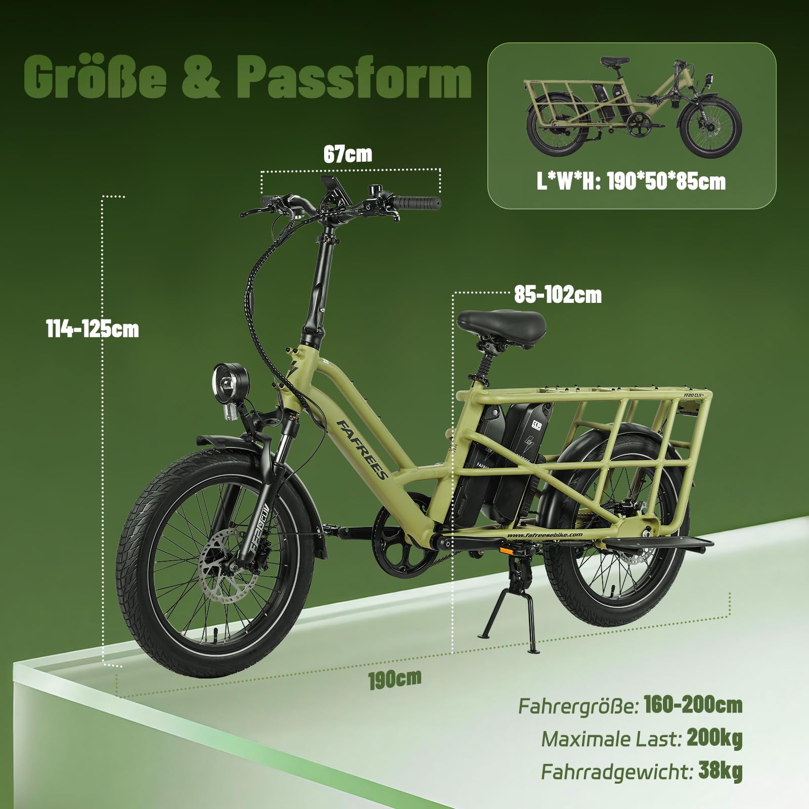 Fafrees FF20 CUV Elektro Cargo E Bike 20 Zoll 200kg Zuladung [ Offiziell ] 2X 12Ah Akku 576Wh, 75N.m, 25km/h Ebike Mountainbike, Hydraulikbremsen Fatbike E-Bike für Erwachsene