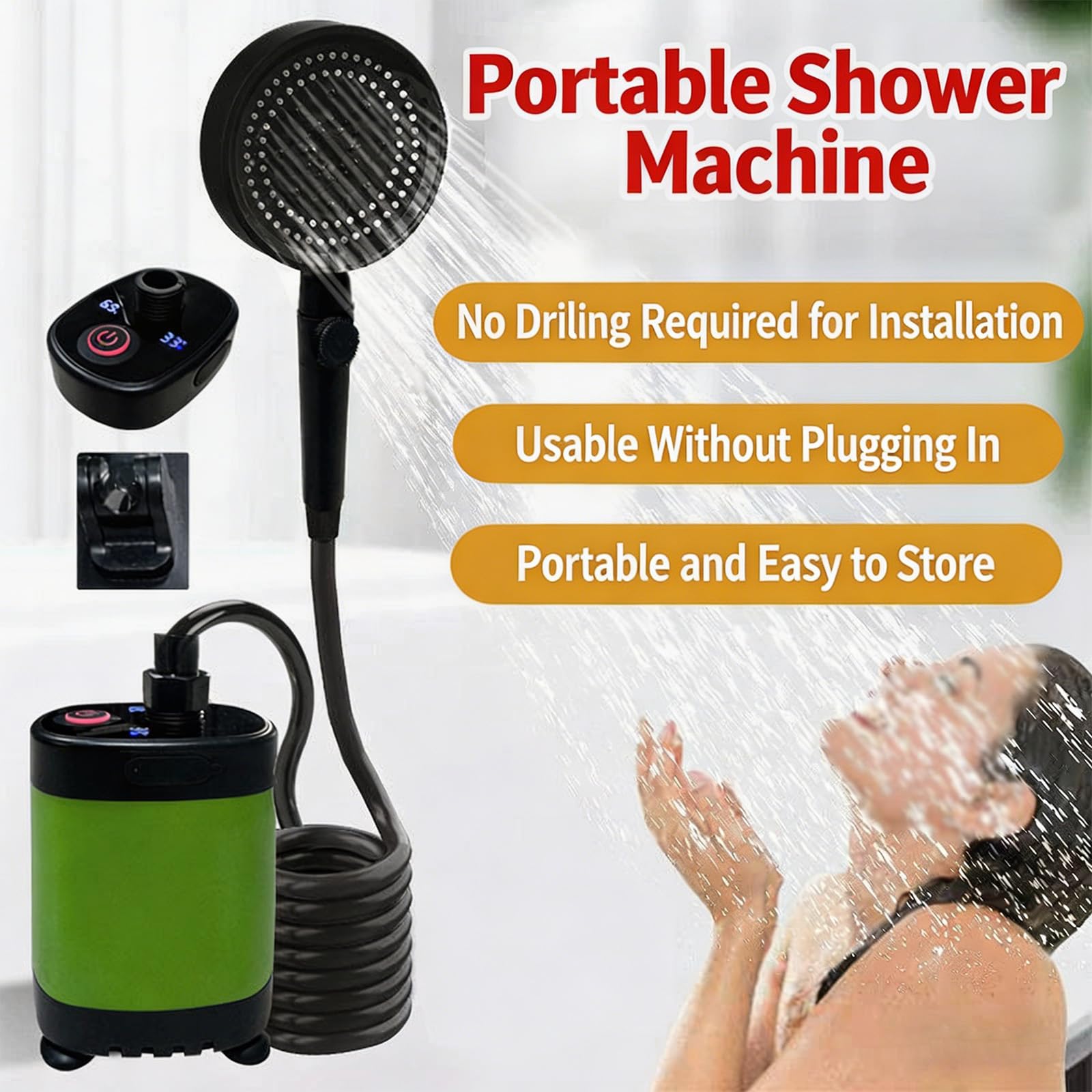 Doccia da campeggio ricaricabile USB compatta con display digitale ABS portatile elettrico per campeggio escursionismo spiaggia ad alta pressione all'aperto