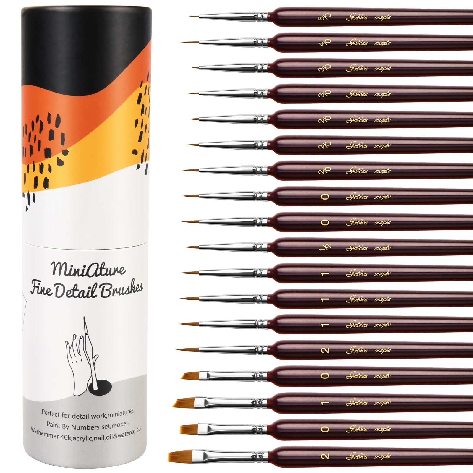 Golden Maple Detail Paint Brush Set,18 PCS Artist Miniature Paint Brushes Model Brushes Micro Detail Brushes for Small Models Paint by Numbers Acrylic Watercolor for Adults
