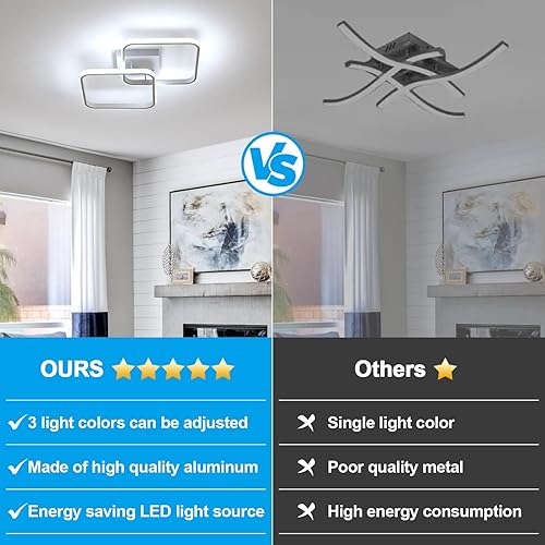 Miniatura 7 de Goeco Lámpara de techo LED moderna, 3 colores de luz intercambiables (3000 K4500 K6000 K), lámpara de techo cuadrada empotrada, luz de techo