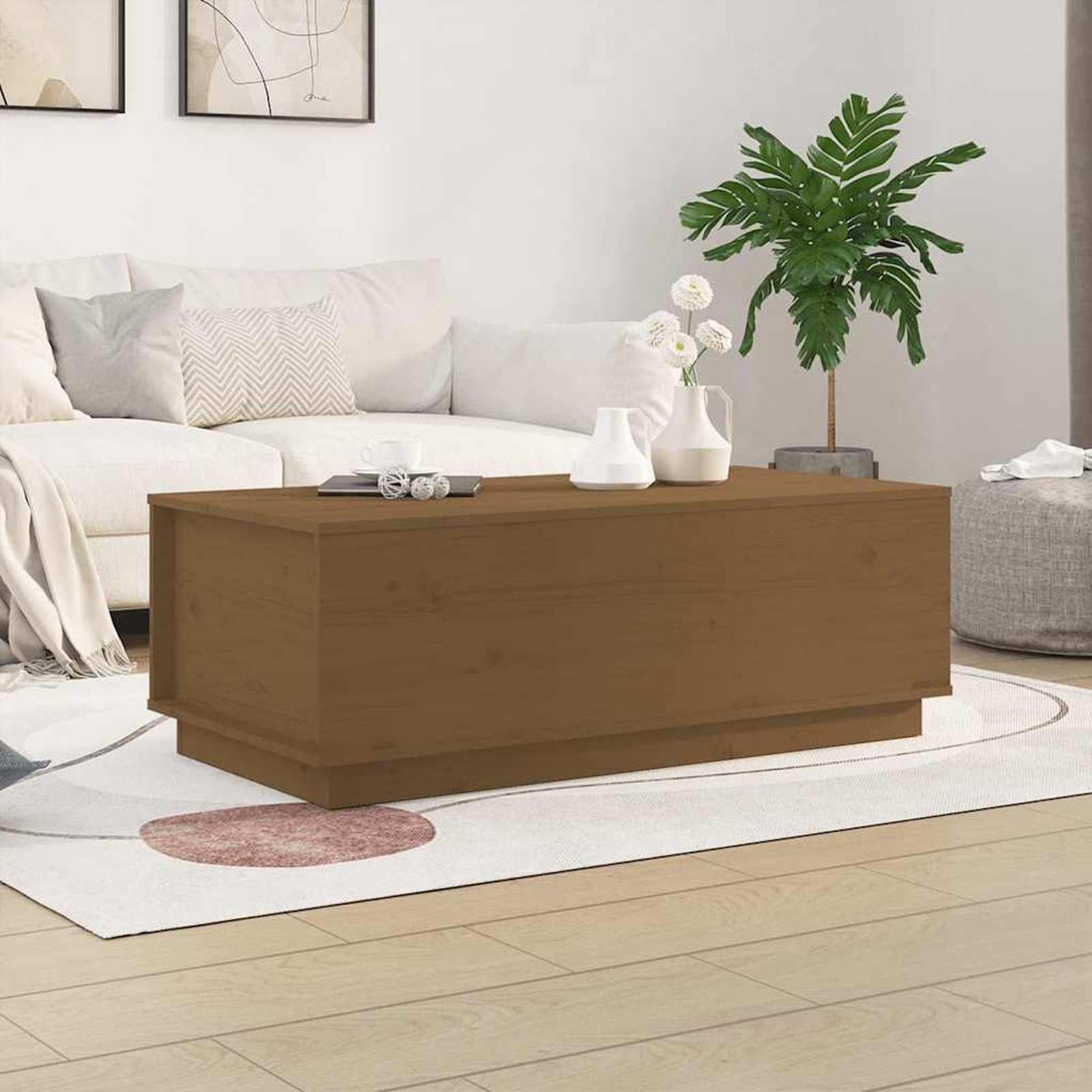 Gecheer Mesa de Centro Elevable,Mesita de Salón o Comedor, Modelo LC,Modern Mesa de Centro elevable Mesa Auxiliar Mesa de Café Versátil con Almacenaje Mesita de Salón de Pino marrón Miel 100x50x35 cm