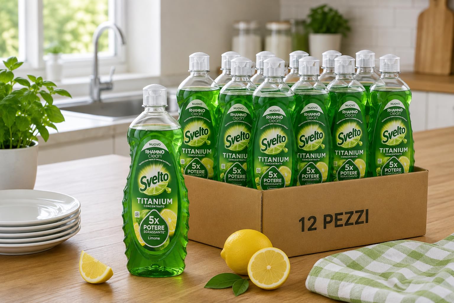 12 Pezzi Svelto Piatti Titanium Limone 650Ml Detersivo Sgrassante Potente Mix
