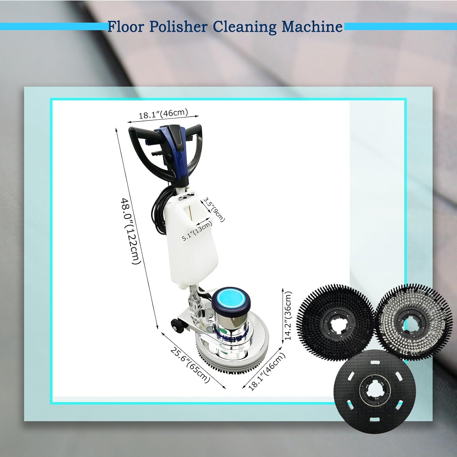 18" Commercial Floor Scrubber & Polisher Heavy Duty Multi-Surface Buffer Cleaner for Wood, Tile, Epoxy, Carpet - 175 RPM, 12L Tank, Low Noise, Industrial & Home Use 110V