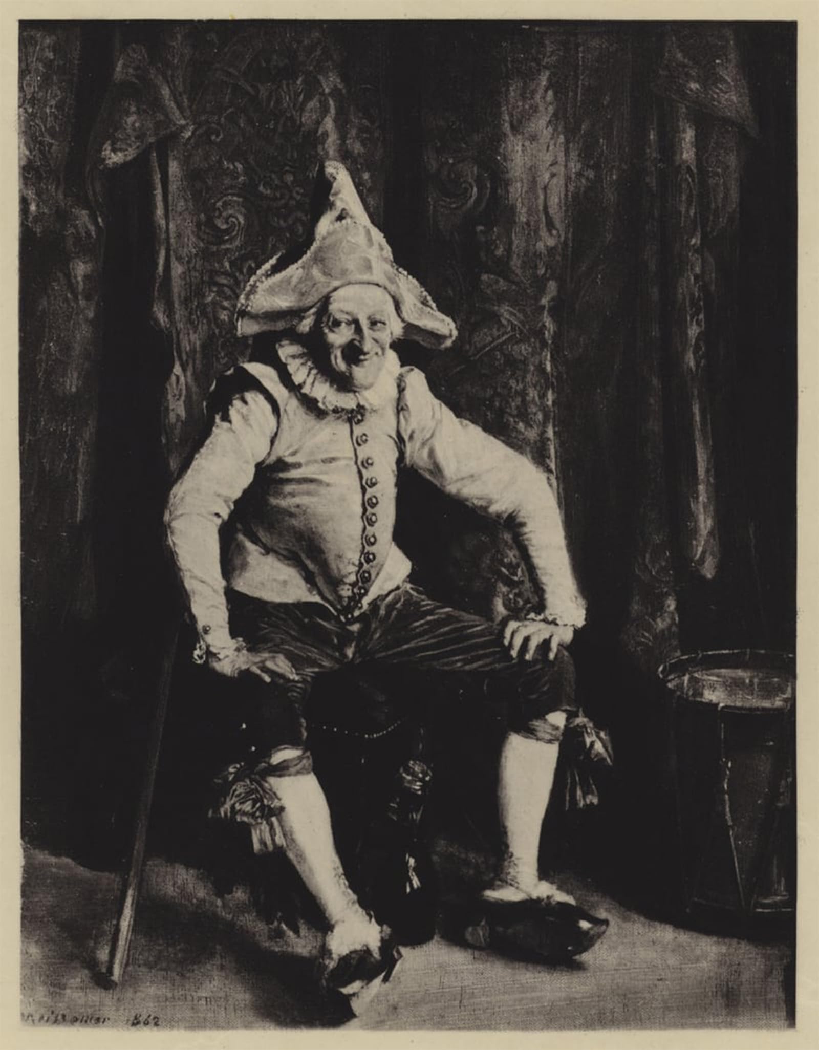ARTXLXXBN Famous Painting Canvas Artwork Graffiti Print the Sitting Polichinelle by Jean Louis Ernest Meissonier Portrait Canvas Image for Home Decor 60x90cm