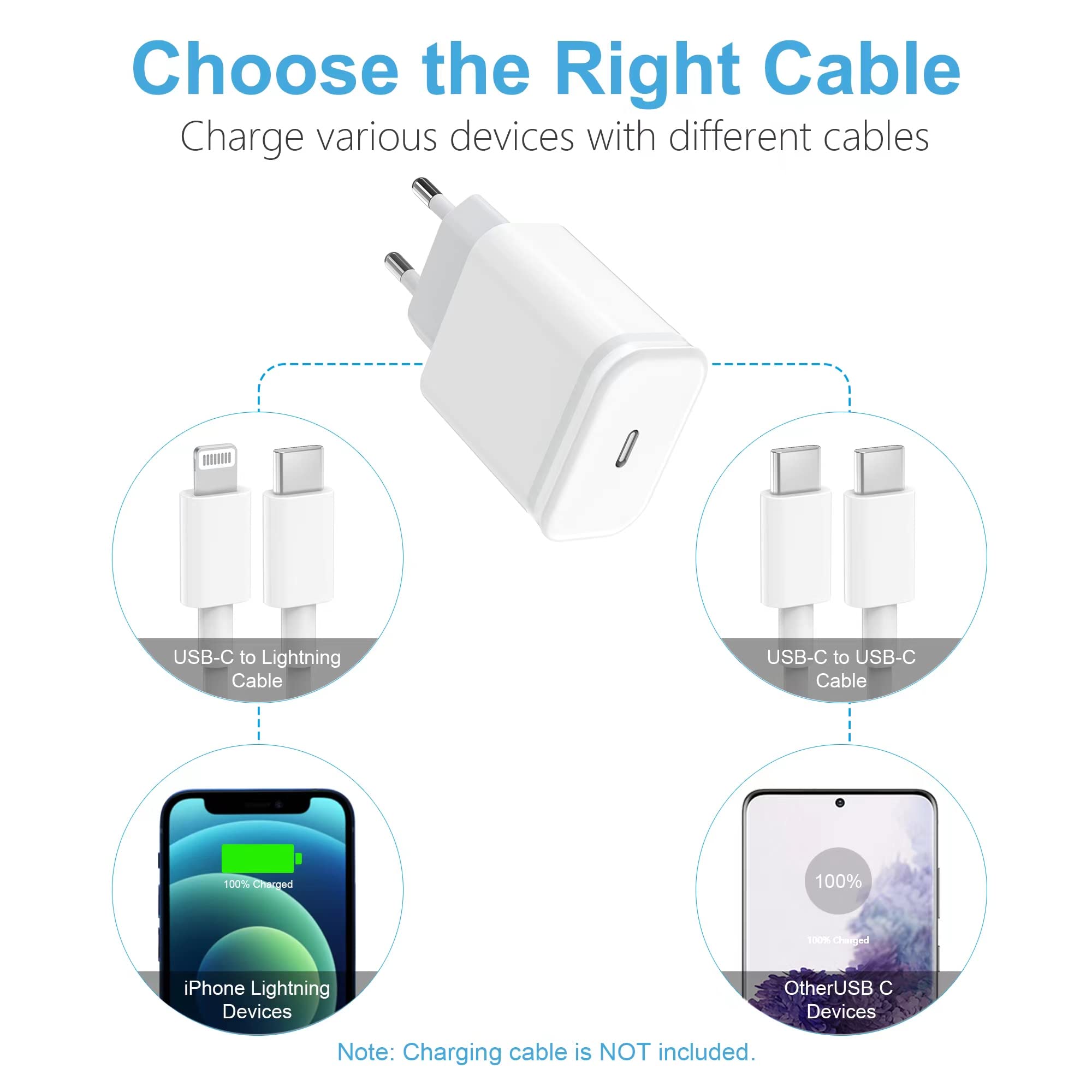 Caricatore USB-C 20W Rapido - Compatibile IPhone IPad Con Cavo 2M