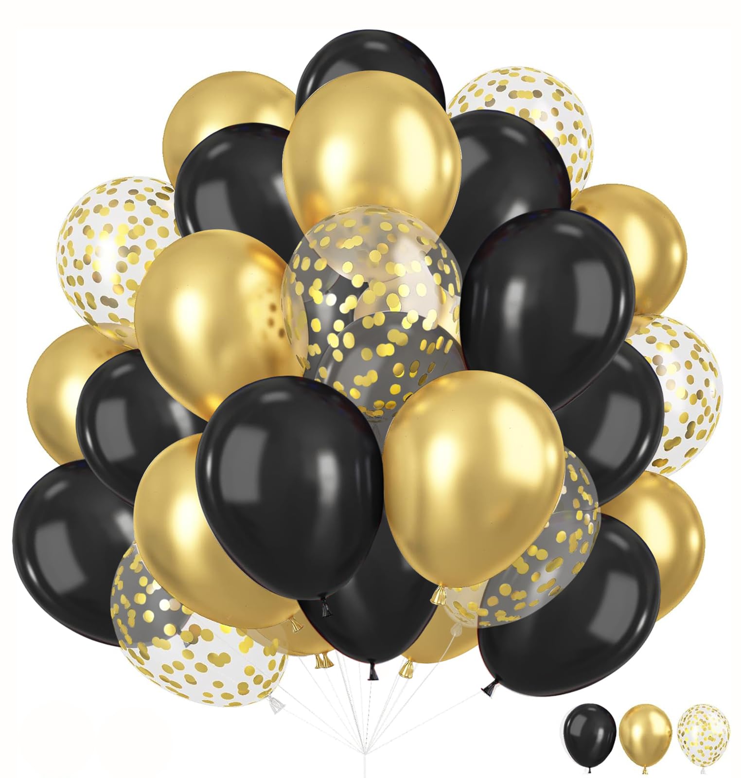 ZYOOO Black and Gold Balloons, 50pcs 12 Inch Black Gold Confetti Latex Balloons Party Decorations for Wedding Anniversary Birthday Graduation New Year Decor