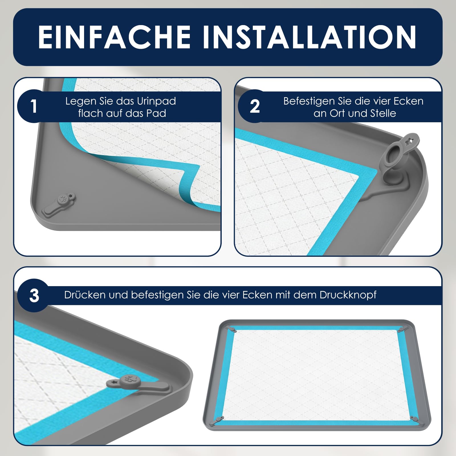 Silikonmatte Tablett für Hunde,Silikon-Urinauffangmatte,Urinierpad-Halter für Hunde, Katzen, Kaninchen, Auslaufsicher, Hundetrainingsmatten zum Schutz des Fußbodens zu Hause (Grau-92 * 64cm)