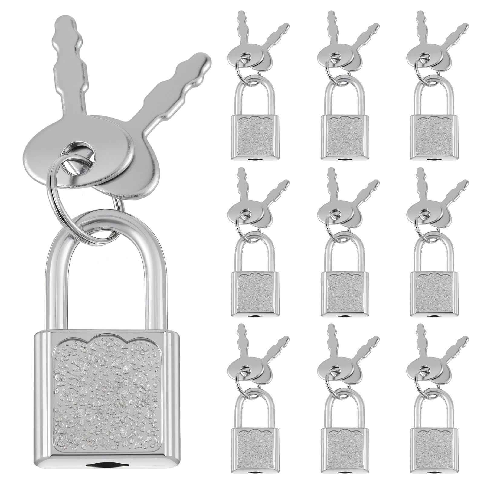 BOHUIZ 10 Pcs Mini Diary Padlock with Keys, Small Luggage Locks with Keys Tiny Padlock Silver Suitcase Lock Storage Pad Lock for Jewelry Boxes Decor