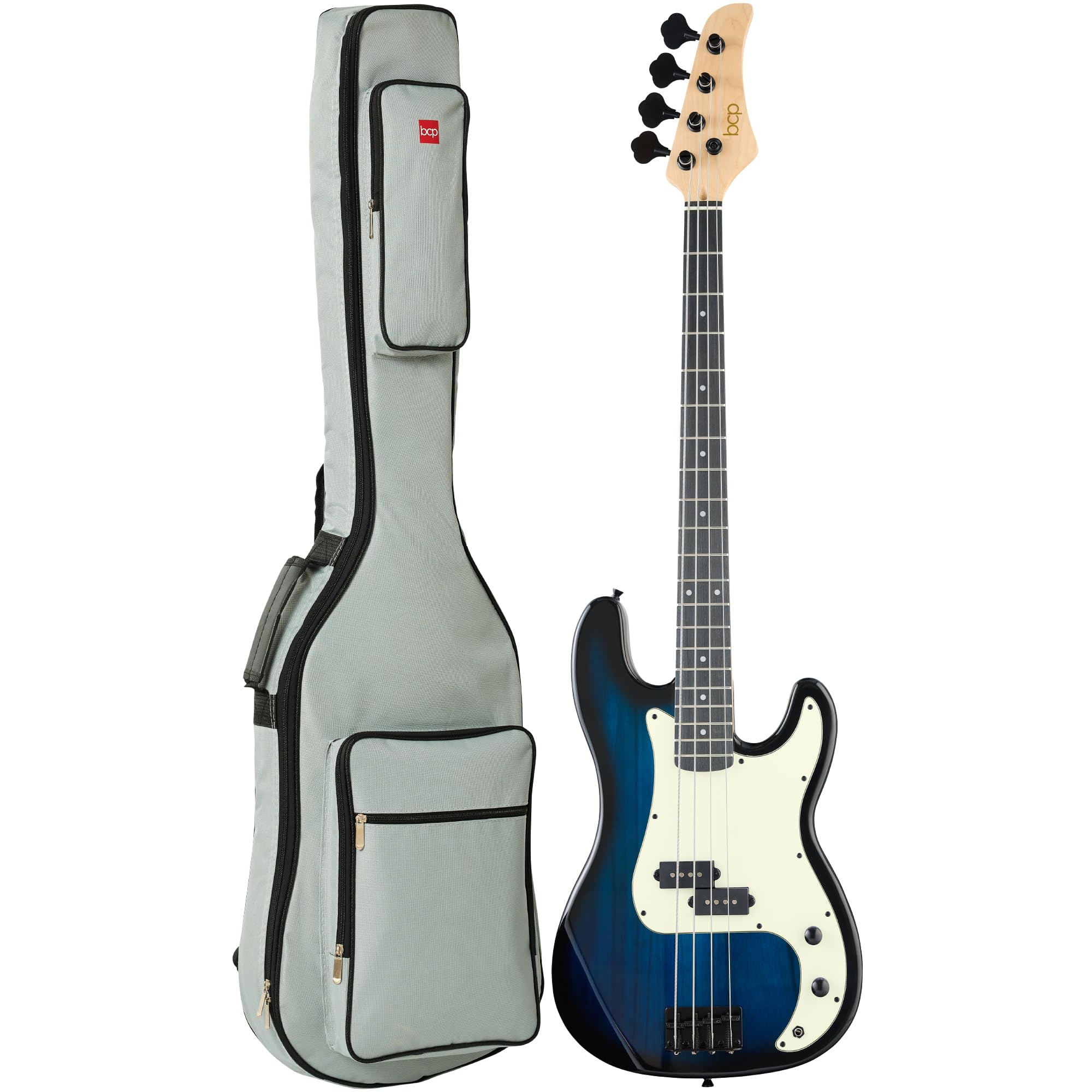 Best Choice Products Full Size Beginner 4-String Electric Bass Guitar, Wooden PB-Style Bass Starter Set w/Padded Carrying Case - Hollywood Blue/Mint
