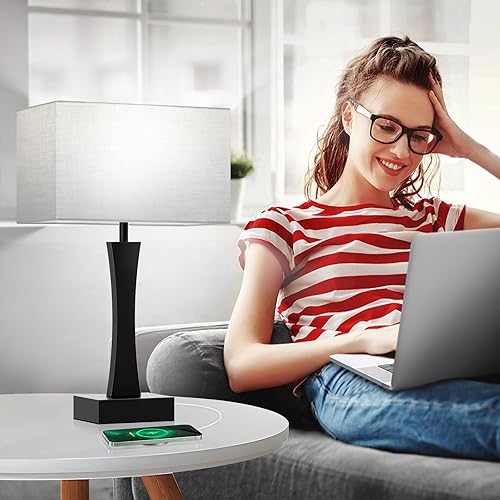 Miniatura 5 de Lámparas de noche para mesitas de noche, lámpara de mesa regulable de 3 vías para dormitorio con puertos USB C+A, juego de 2 lámparas de noche