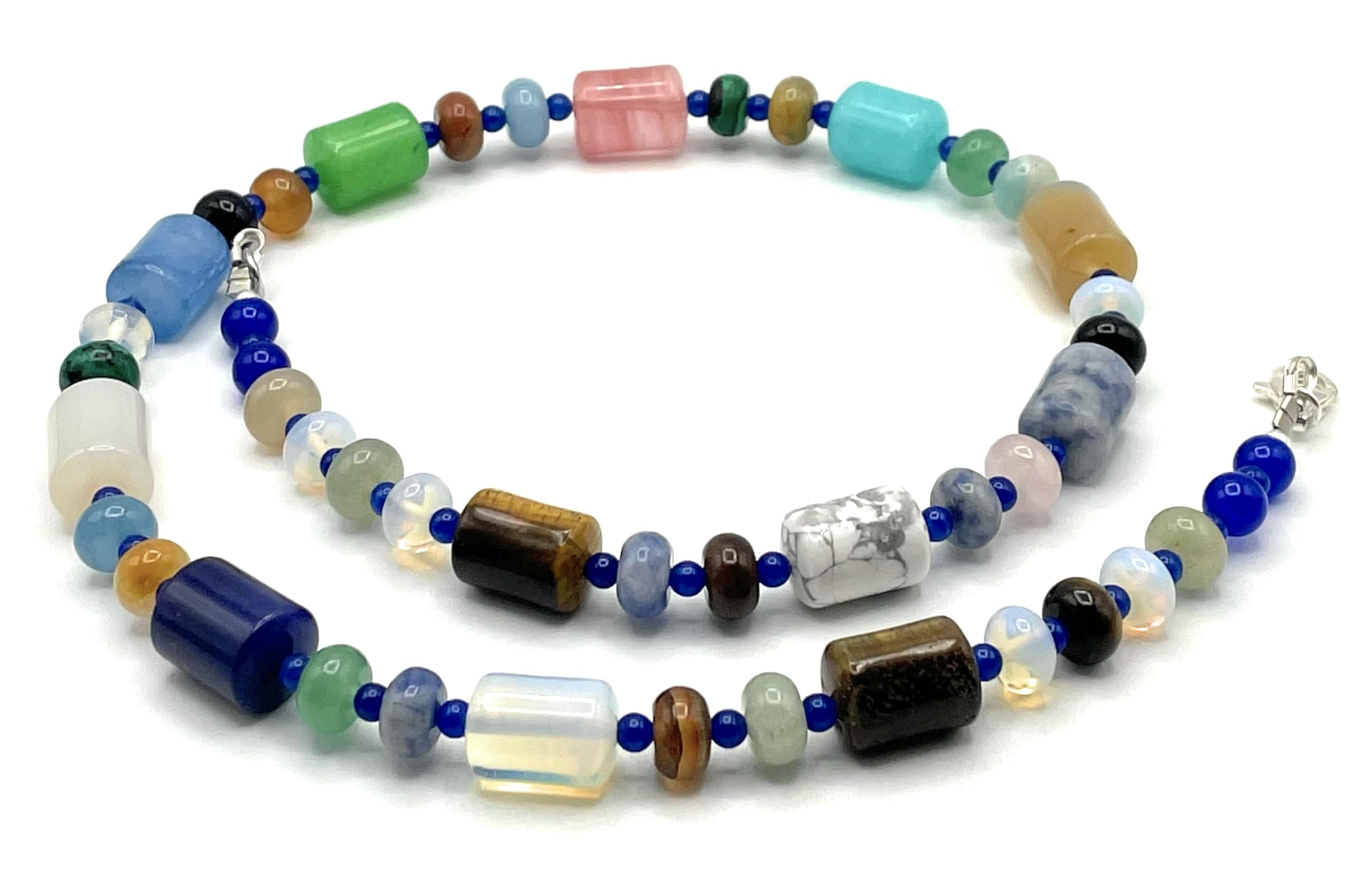 Multi-Edelstein-Halskette, Choker aus massivem Stein, italienischer moderner Schmuck, 925 Sterling Silber, Weihnachtsgeschenk für sie, Bijoux Made in Italy