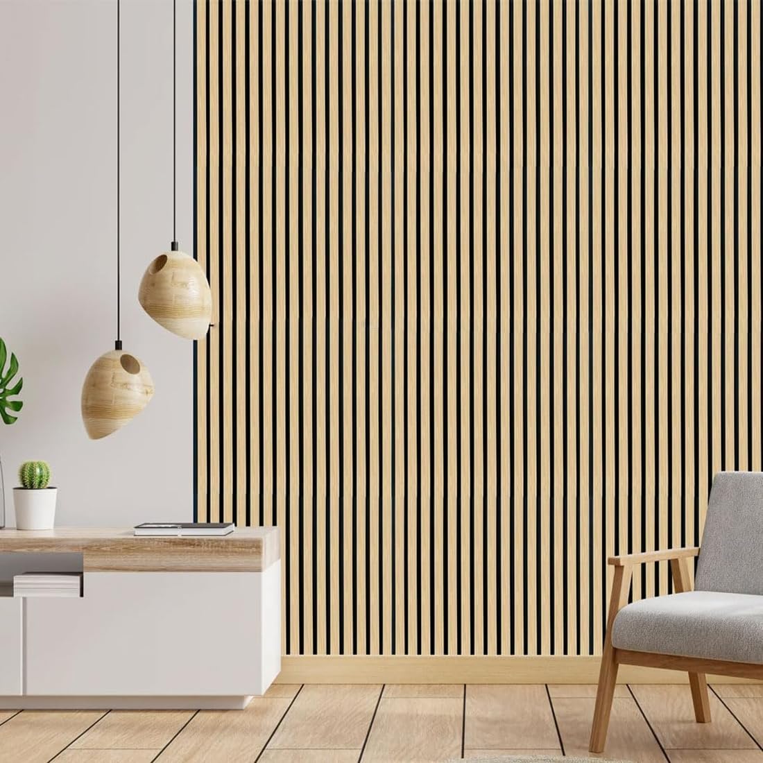 BAKAJI Set 2 Pannelli Fonoassorbenti in Legno Insonorizzati Decorativi Pareti, Pannello Insonorizzato Isolante Acustico da Muro, Moderno, Ufficio, Soggiorno, Insonorizzante, 60 x 120 cm (Quercia)