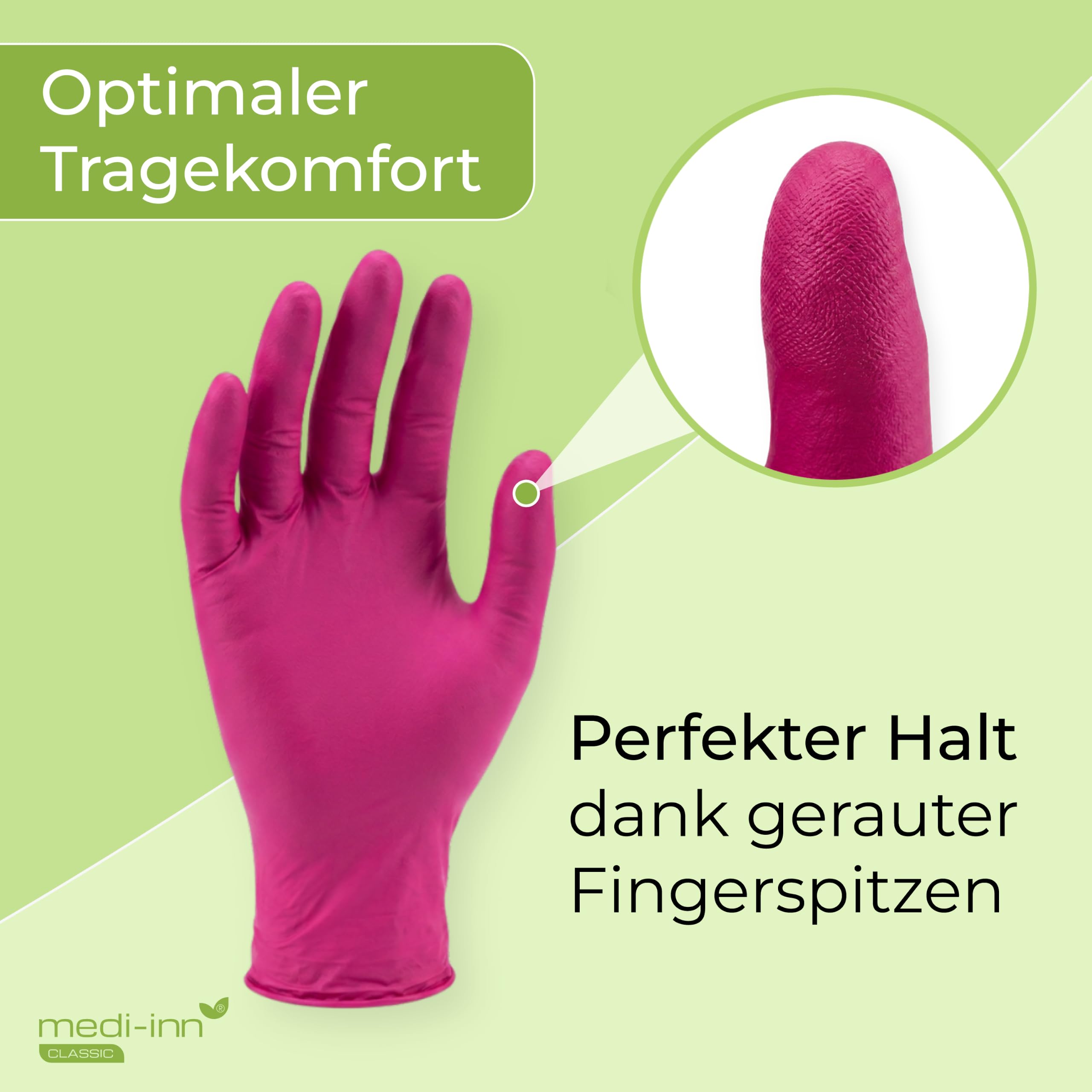Medi-Inn+ Nitril Magenta Einmalhandschuhe puderfrei (M, 10 x 100 = 1000 Stück)