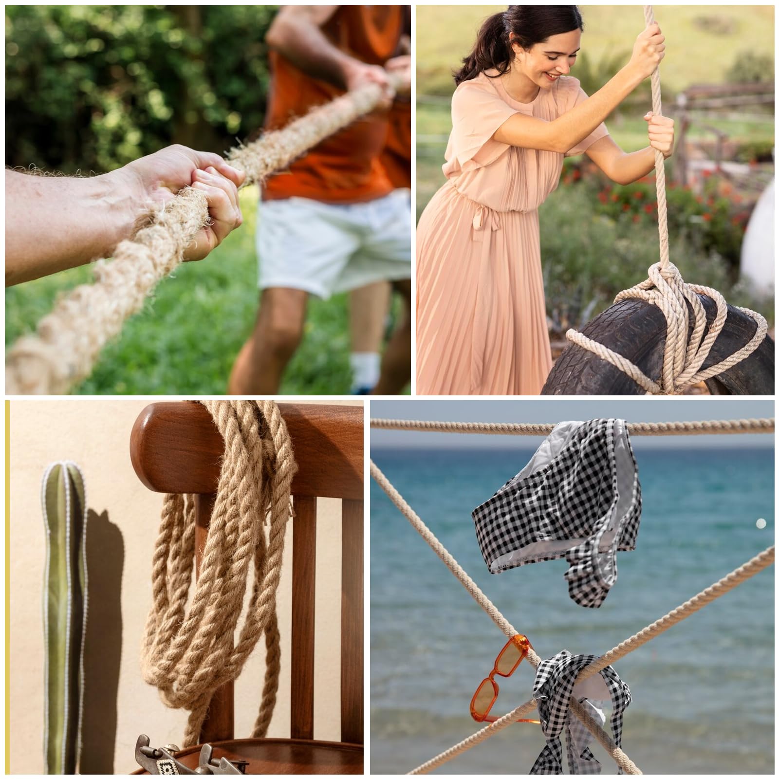 Juteseil, Natürliches Hanfseil, DIY Verdrehtes Manilaseil für Handwerk, Gartenarbeit, Klettern, Hängematte, Nautisch, Tauziehen, Geländer, Innen- und Außendekoration (30mm x 10M)