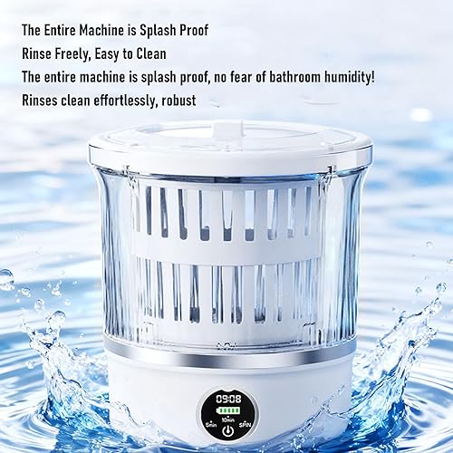 Miniatura 7 de Portable Rechargeable Washing Machine, 3L Cordless Underwear Washer with LED Contact Screen for Travel and Baby Clothes