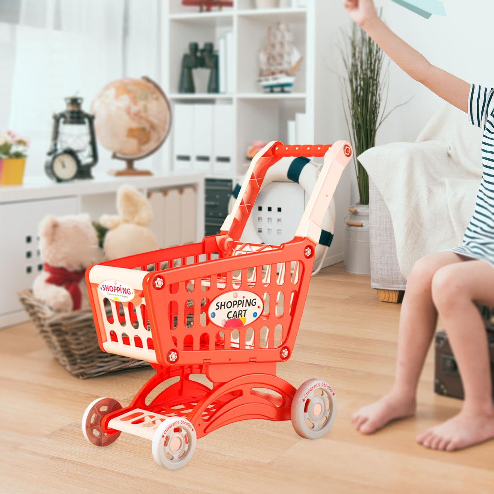 Carrito de Compras para Niños, Carrito de Juguetes, Regalos de Valentín para Niños, Juguetes de rol, Rojo, Rojo