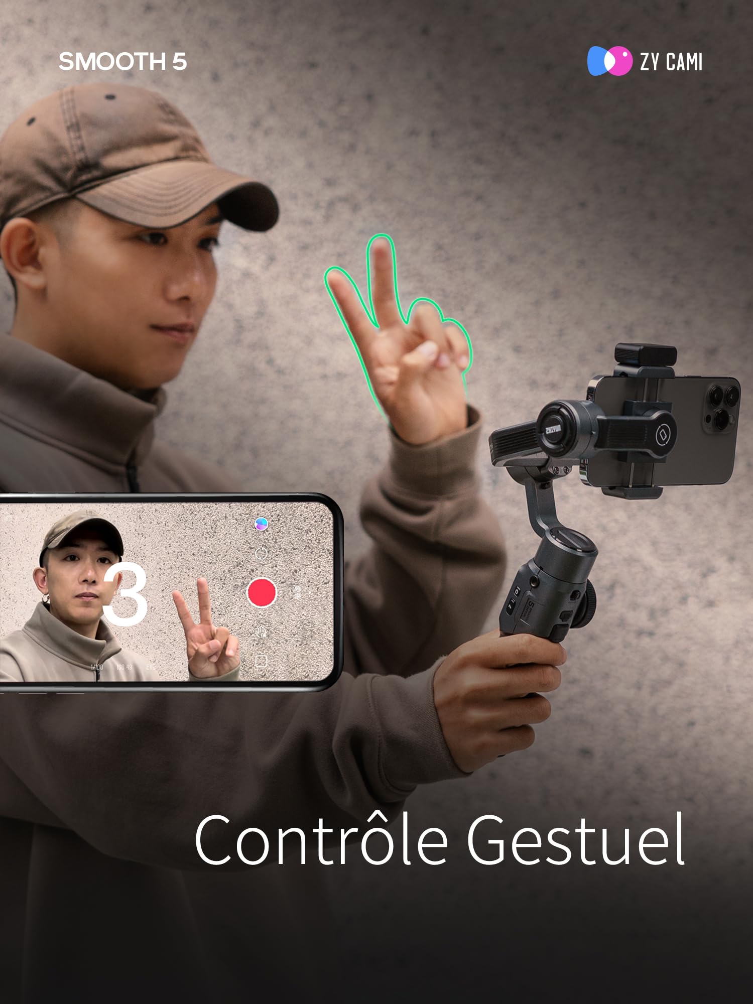ZHIYUN Smooth 5 Combo [Official] Stabilisateur Smartphone 3 Axes, Telephone Gimbal pour iPhone et Android, avec Trepied, Sac, 2 Lumiere 300lm et Zoom pour Vlog, Youtube et TikTok