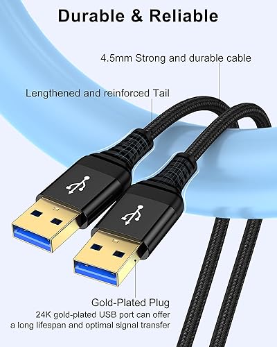 Miniatura 4 de Cable USB a USB de 10 pies, macho a macho, cable USB A a USB-A para discos duros WD, PC, Mac, laptop, PS4, Xbox, USB 3.0 tipo A, impresora, cable