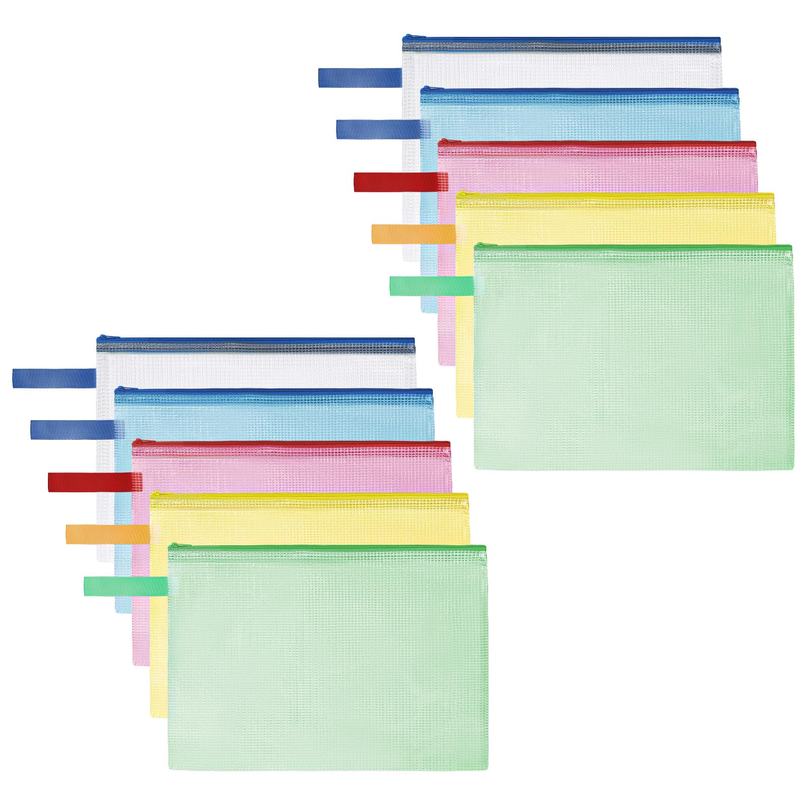 OFFCUP Dokumententasche A4, 10 Stück Mesh Dokumentenmappe Wasserdichte mit Reißverschluss und Griff Wasserdichte, Verdicktem PVC Datei Tasche für Schule Zuhause Büro Reisen Kosmetika