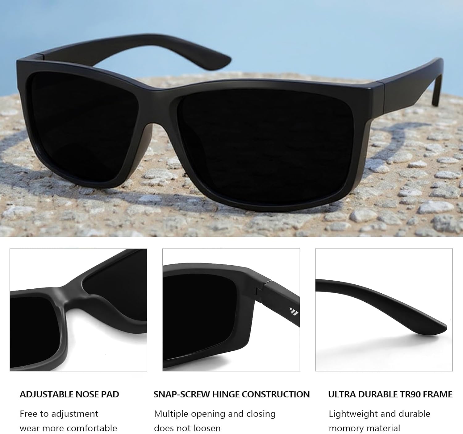 WISTON XXL Z87 Sunglasses for Men Women Fit Big Head Sunglasses UV400 Protection TR90 Frame Wide Square Sun GlassesZ8242 - Image 6