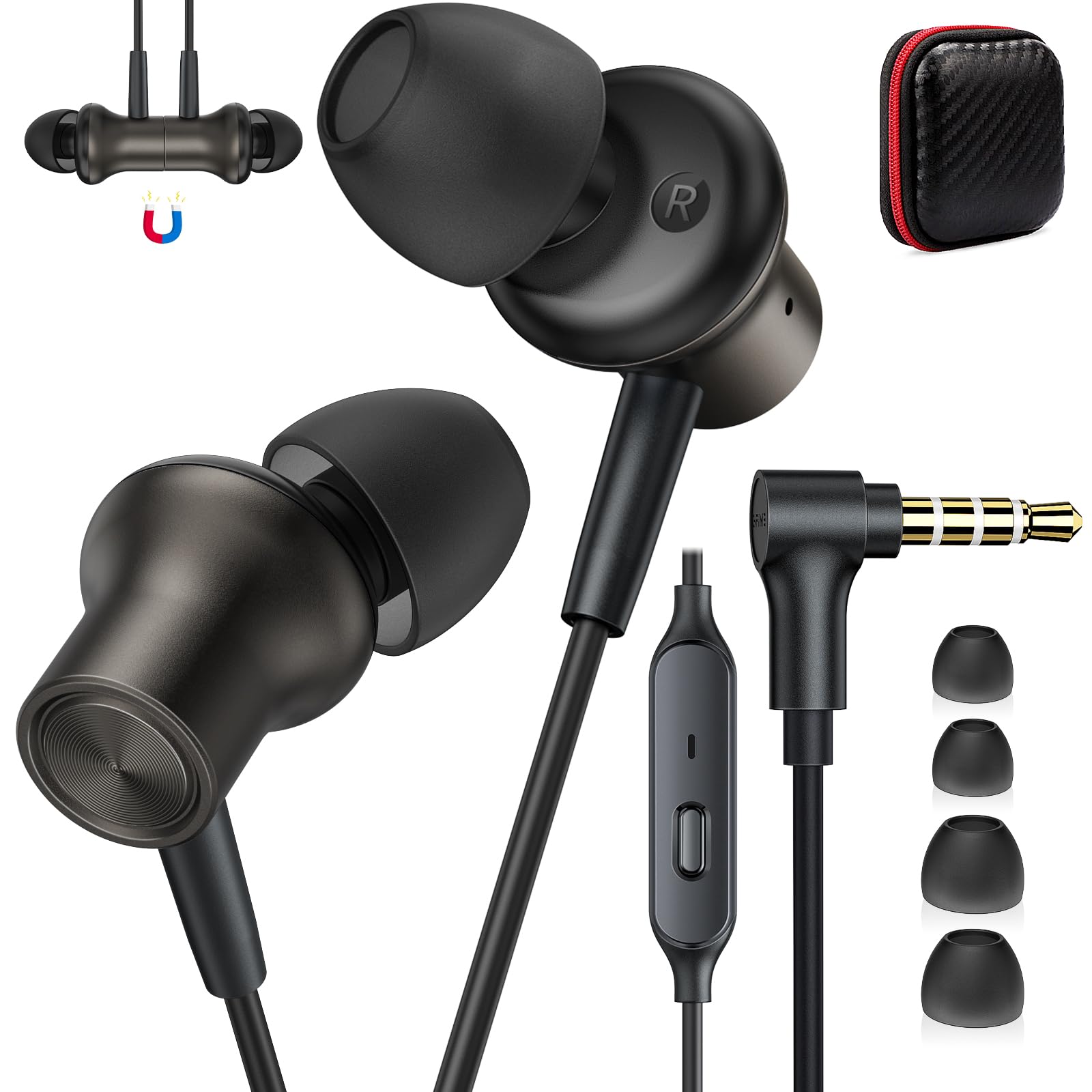 ASKUBSKU Noise Isolating Wired Earbuds for Chromebook Laptop PC, Ear Buds Wired with 3.5mm Plug in Audio Jack Mic/Mute HiFi Stereo Wird Headphones
