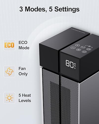 Miniatura 3 de Calentadores eléctricos para uso en interiores, calentador de espacio de 25 pulgadas para habitación grande con oscilación de 120, 3 niveles de