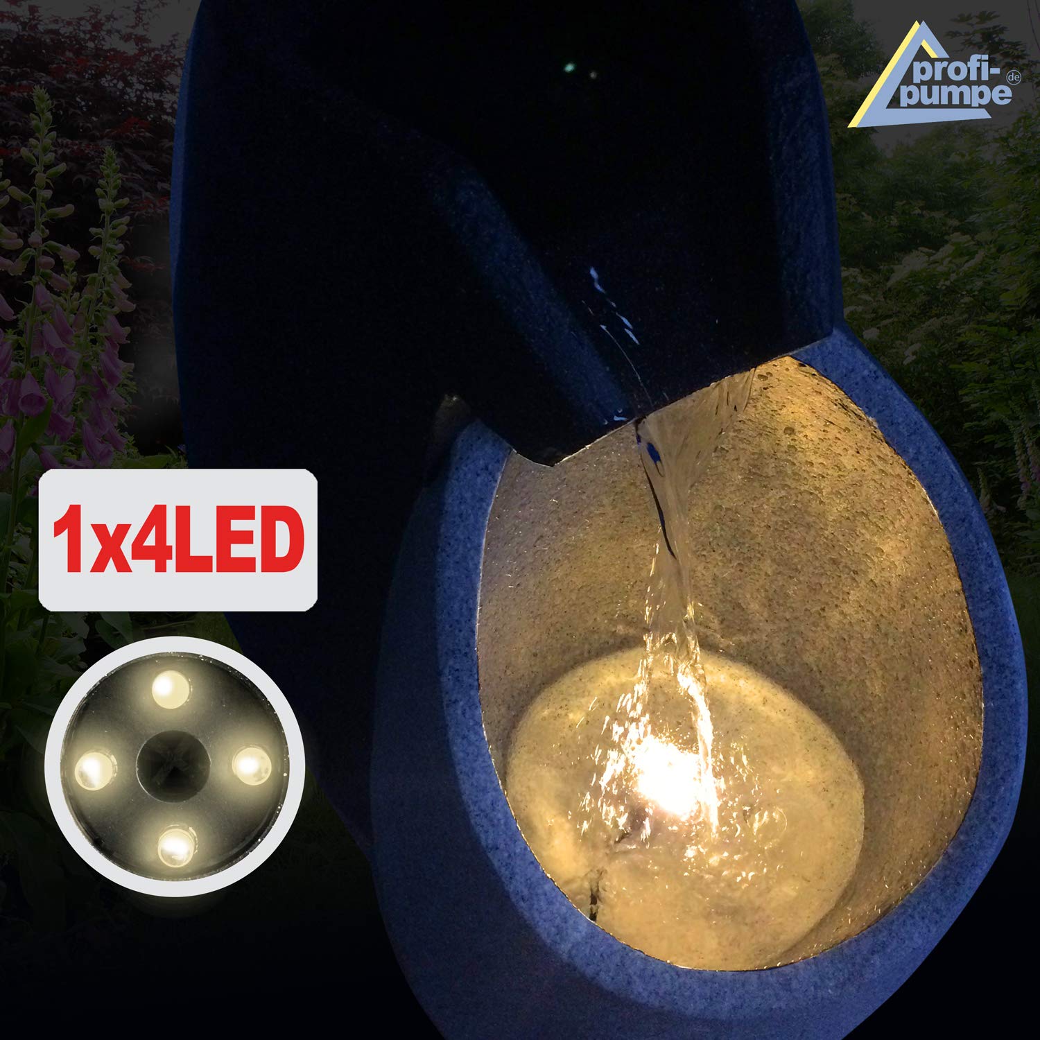 Fuente de Jardín y Fuente de Agua Gemelos DE Agua con luz LED Fuente de jardín Decorativa con luz LED de 230 V para jardín, Estanque, terraza, balcón