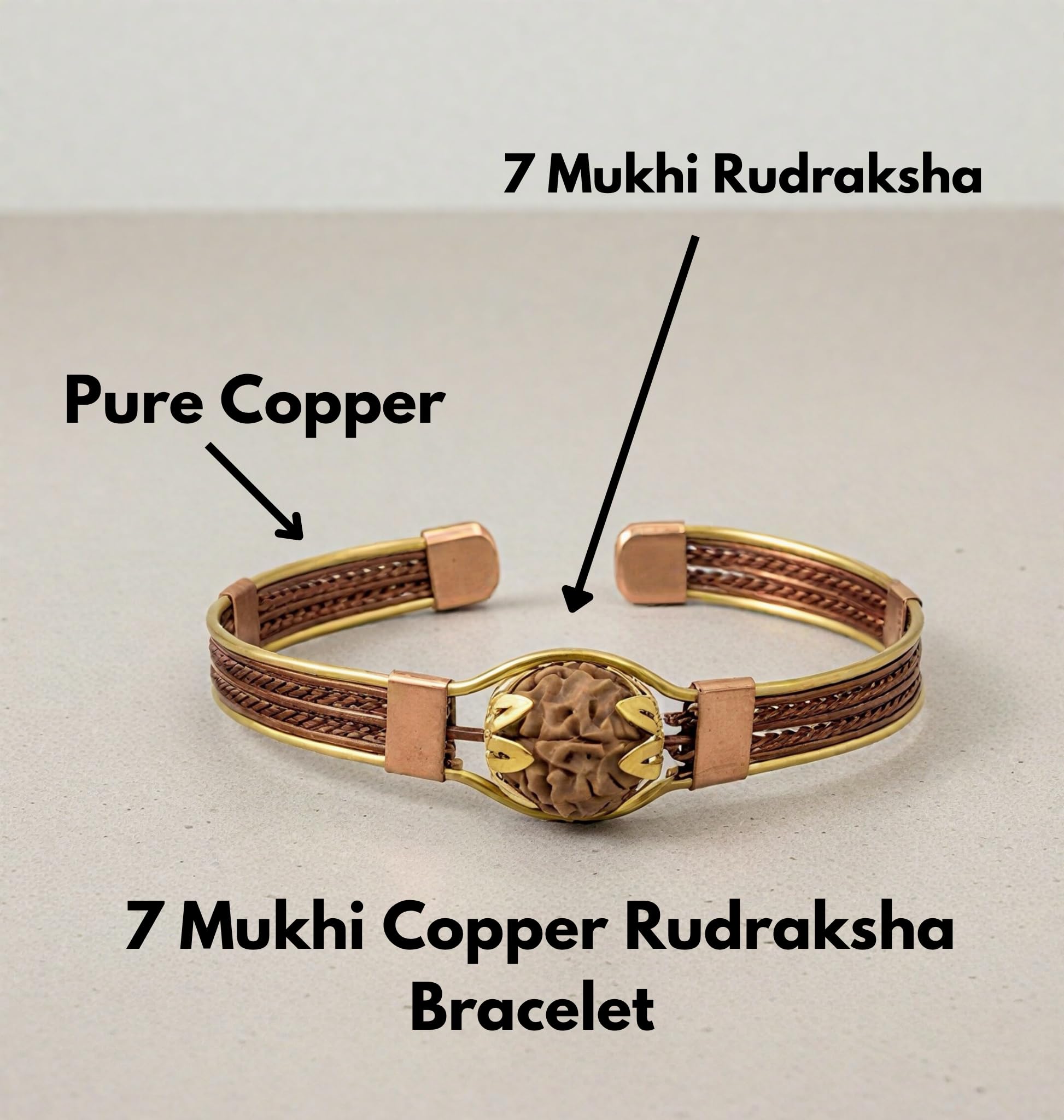 RUDRADIVINE 7 Mukhi Rudraksha Copper Wire Bracelet, Traditional Design, Spiritual, Religious Accessory for Strength, Protection, and Prosperity - Image 4 thumbnail