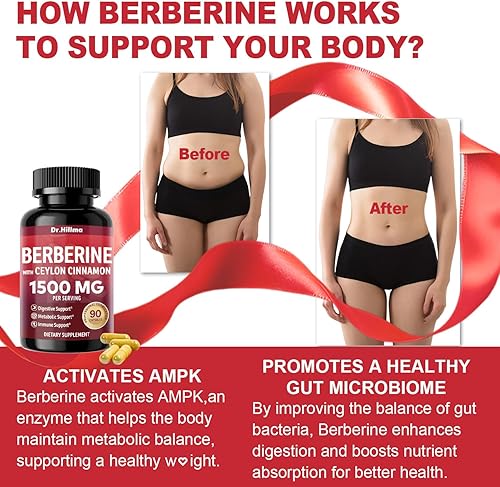 Miniatura 5 de Suplemento de berberina de 1500 mg, alta biodisponibilidad Berberina HCL con canela de Ceilán, apoya el bienestar metabólico y general, sin gluten,