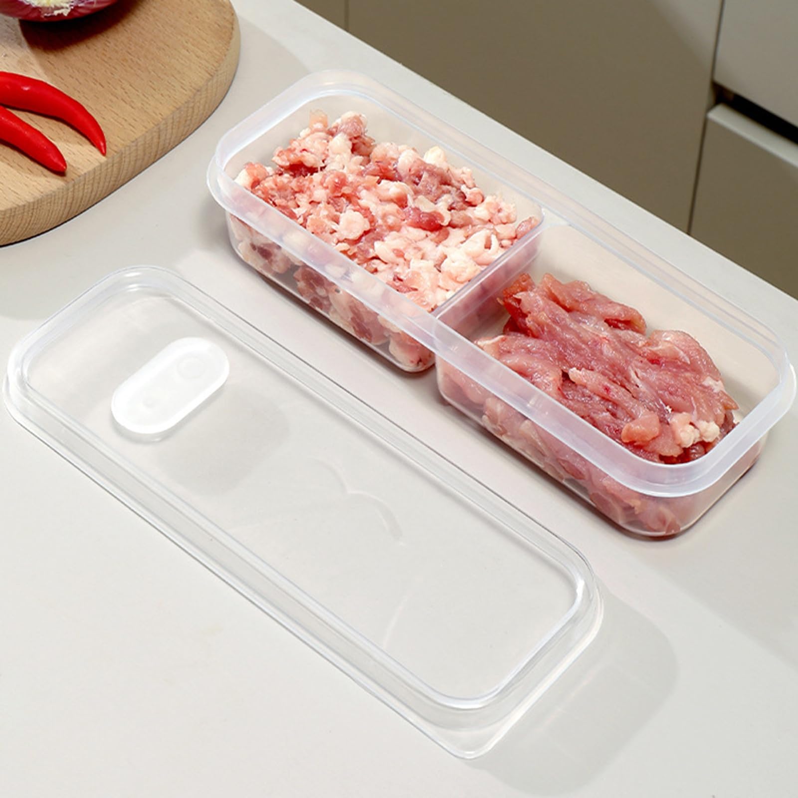 透明キッチンボックス 密閉蓋付き 小分け 作り置き 食品保存容器 冷蔵庫収納ケース フリージングトレー 冷凍肉/肉類/御飯/野菜/果物/間食 多目的収納ボックス 省スペース 軽量 携帯便利 使い捨て容器 漏れ防止 密閉性良好 家庭用 キャンプ 飲み物店用 (5個,2 段式 穴あり) 5pcs 2 段式 穴あり