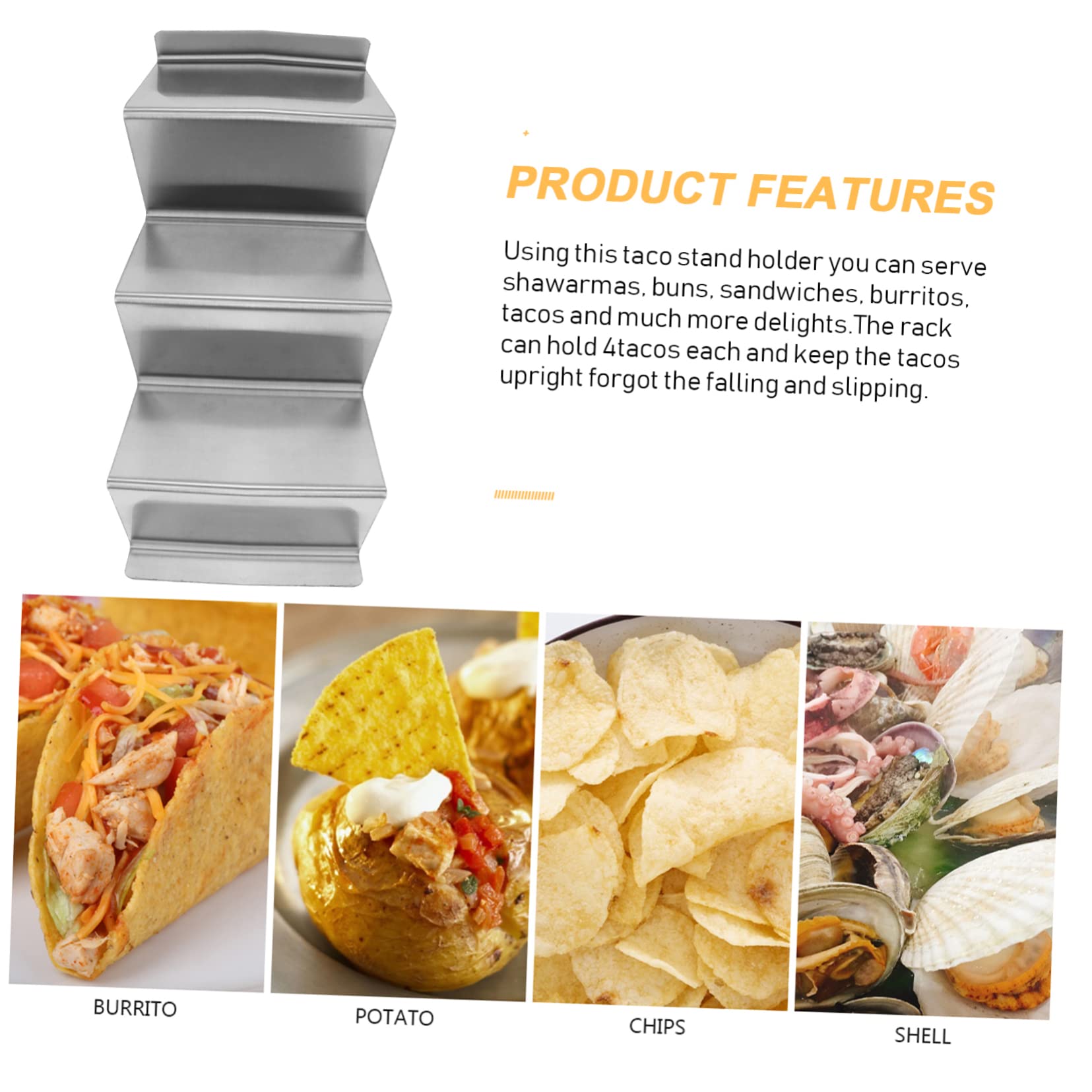 OFFSCH 2Pcs U Shape Stainless Steel Taco Rack Food Clips for Tacos Burritos and Hot Dogs Portable Utensils for Home and Restaurant Use