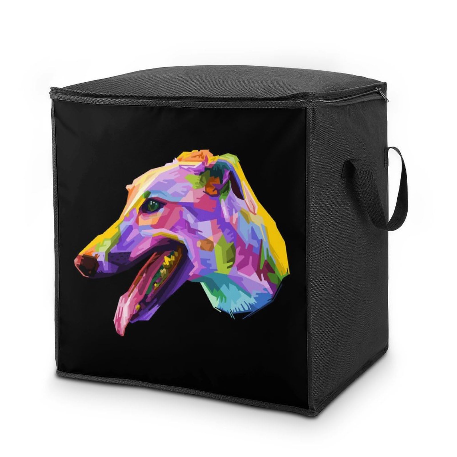 Wlntrophic 70L Storage Bags, Colorful Greyhound Dog Storage Box with Lid Zipper And Handles, Clothes Bags for Quilt, Blankets, Bedding