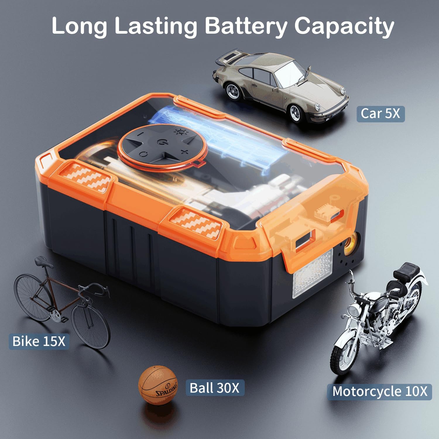 Pompe à air portable pour pneus de voiture, 150 PSI sans fil avec lumière LED, compresseur d'air rechargeable à arrêt automatique, 2 pompes à gonflage rapide pour voiture, vélo, moto, ballon, cadeau