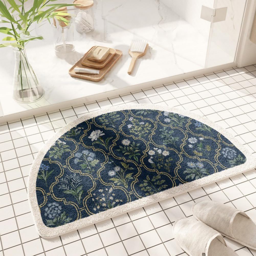 vctops Half Circle Bathroom Rugs, Spring Floral Print Absorbent Microfiber Bath Rugs, Non Slip Quick Dry Bath Mats for Bathroom Floor, Tub and Shower,