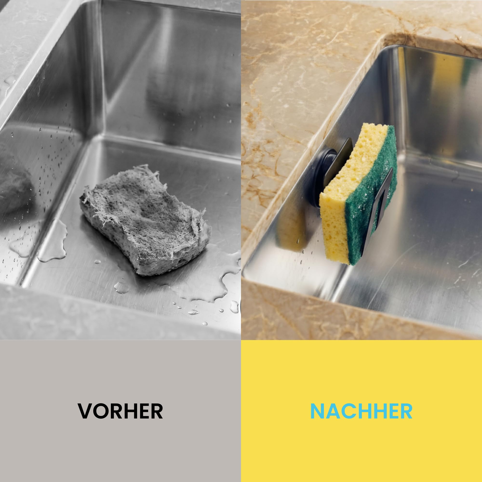 Magnetischer Schwammhalter - Biokomposit, Wandmontage - Mehr Ordnung & Spülbecken Organizer magnetisch - Einfache Montage - Magnet für Spüle - Vielseitiger Magnethalter für Schwämme