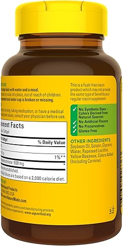 Miniatura 8 de Nature Made Niacina sin enjuague de 500 mg suplemento dietético para apoyo del sistema nervioso 60 cápsulas blandas suministro para 60 días