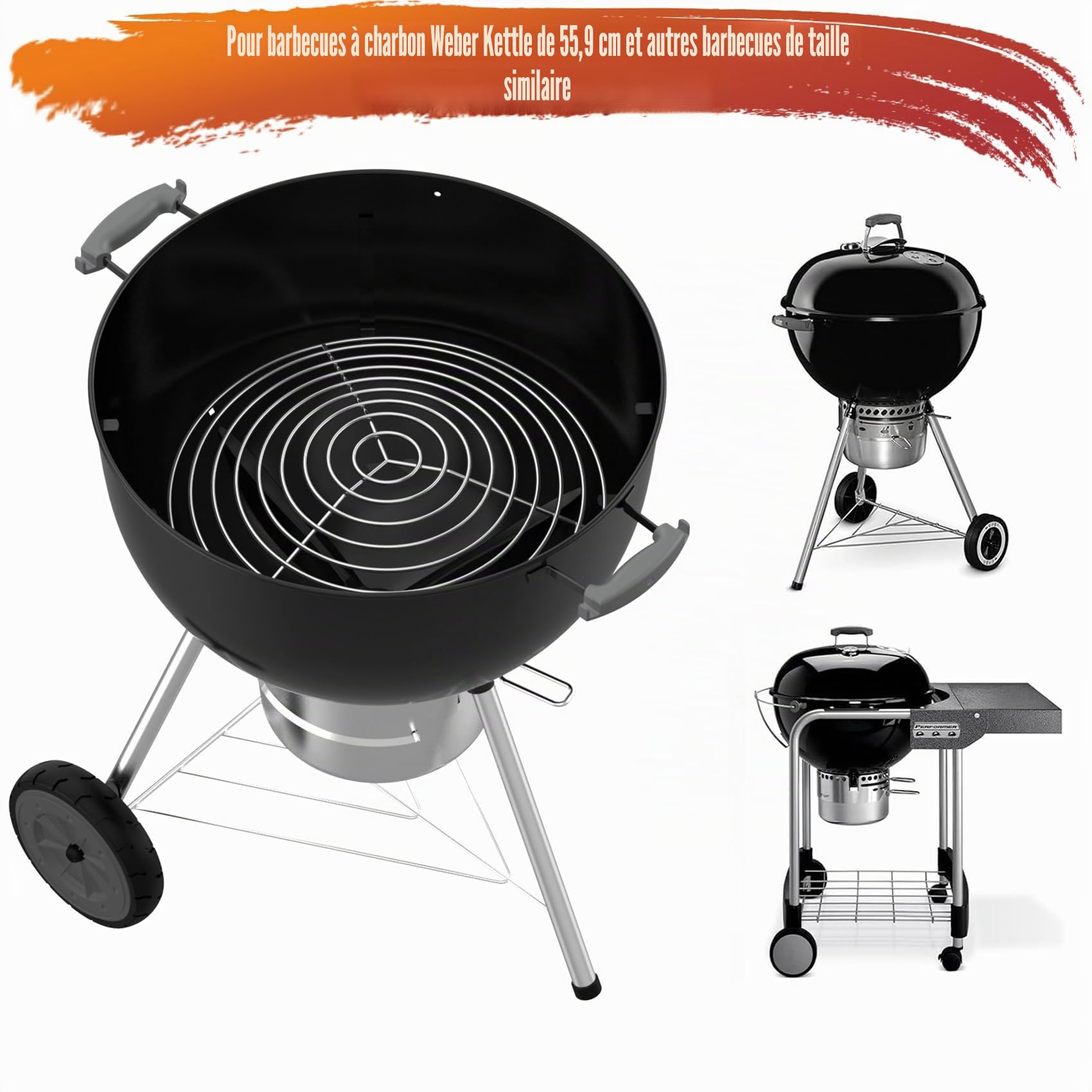 onlyfire Grille à Charbon pour Weber Kettle 57 cm, Accessoire pour Barbecue à Charbon de Bois Weber 57 cm, Grille de Fond 43cm