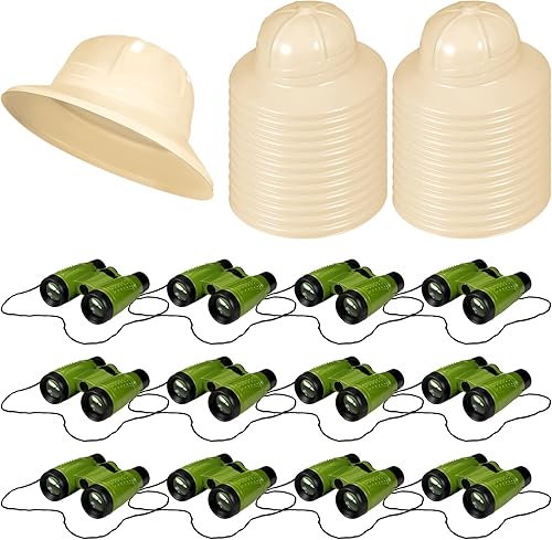 Halloscume 24 piezas de recuerdos de fiesta de safari incluyen 12 binoculares de juguete, 12 sombreros de fiesta de explorador, regalos de disfraz
