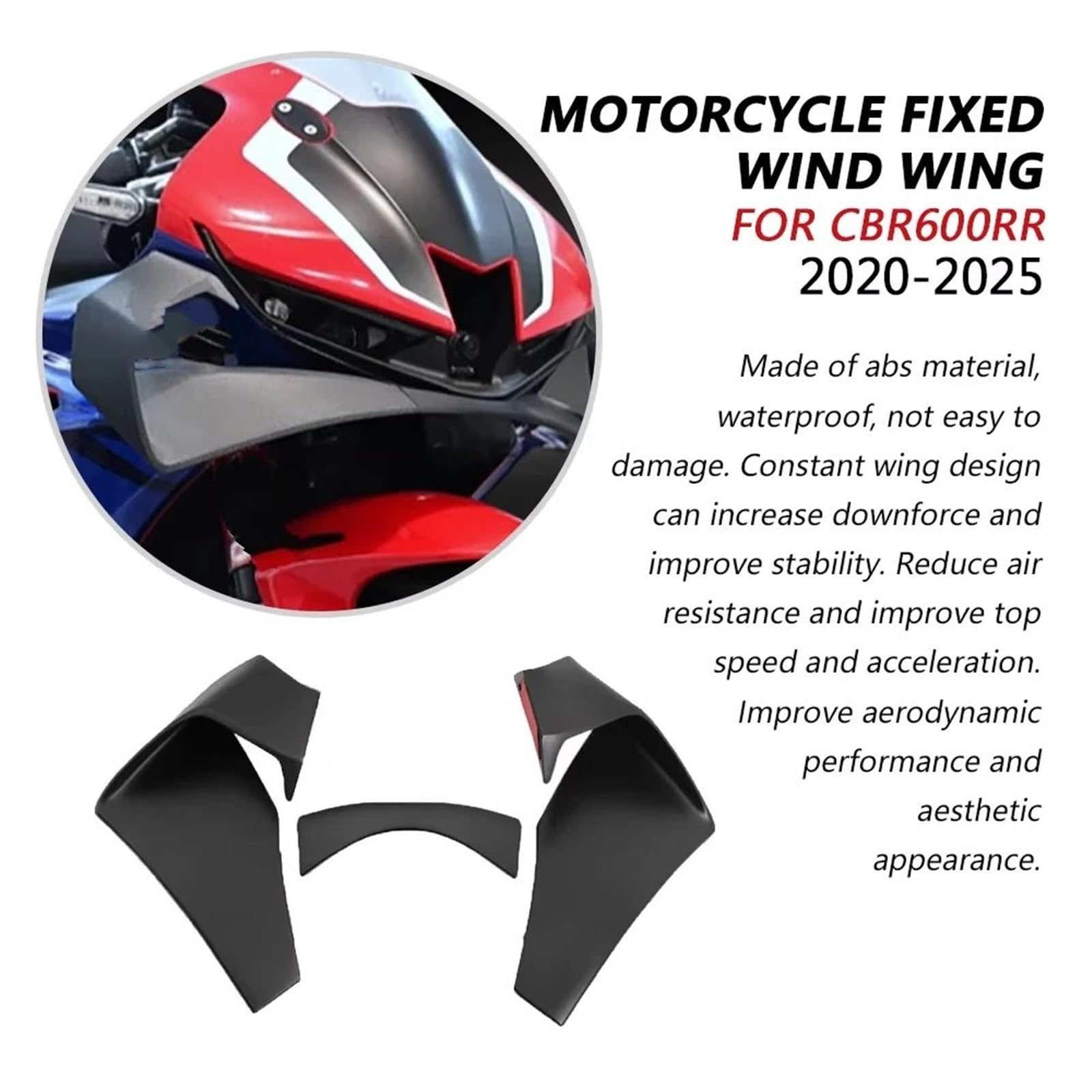 Front Bumper Splitter dachowy Pasuje do CBR600RR 2025 Cbr 600rr 2020-2024 Zestaw aerodynamiczny dolnego osłony przedniego skrzydła