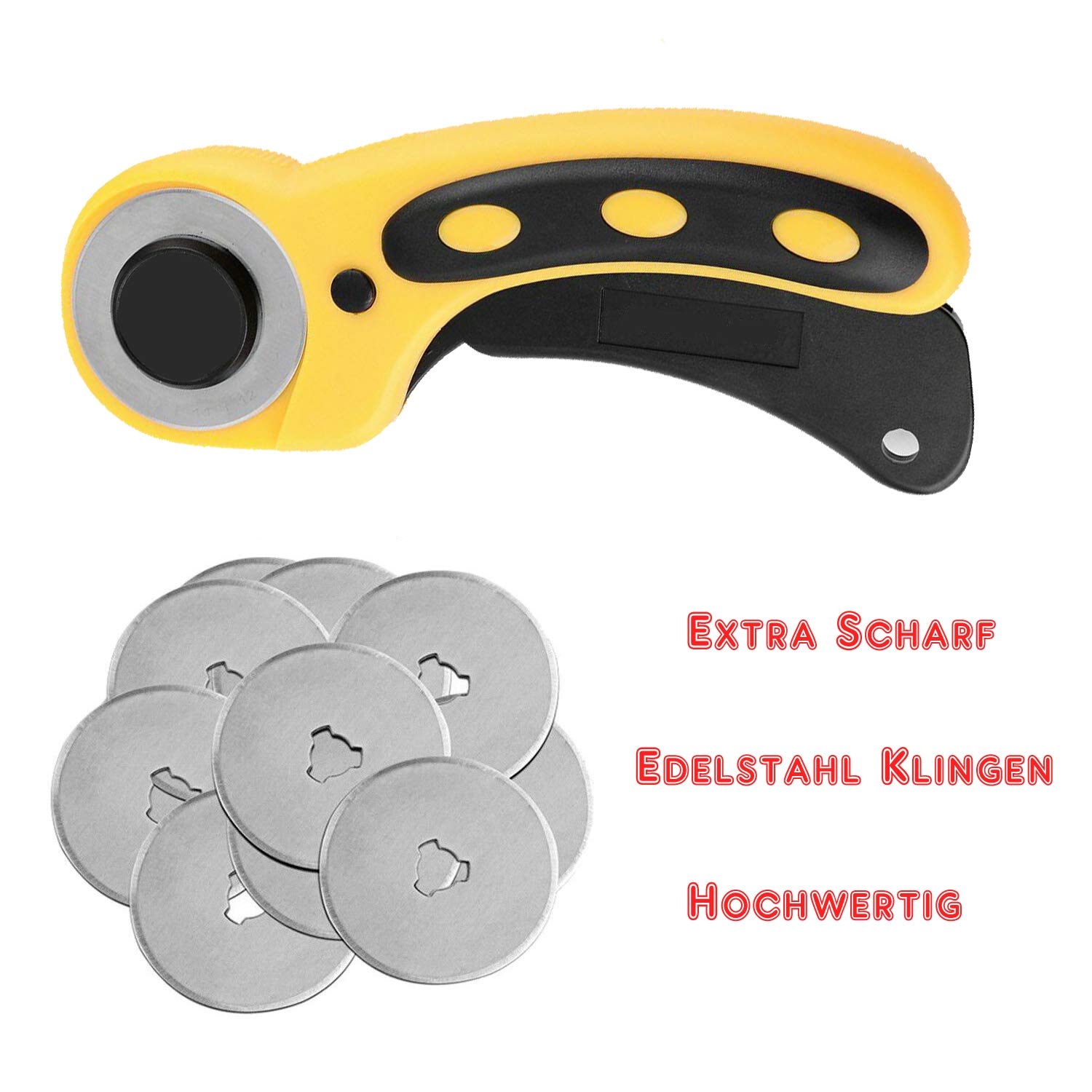 45 mm Cutter rotatif Kit de découpe de tissu incluant un tapis de découpe autocicatrisant A2 60x45cm 5 couches + 5x lames de rechange + 2x règles de patchwork Tapis de découpe format A2 rose/noir