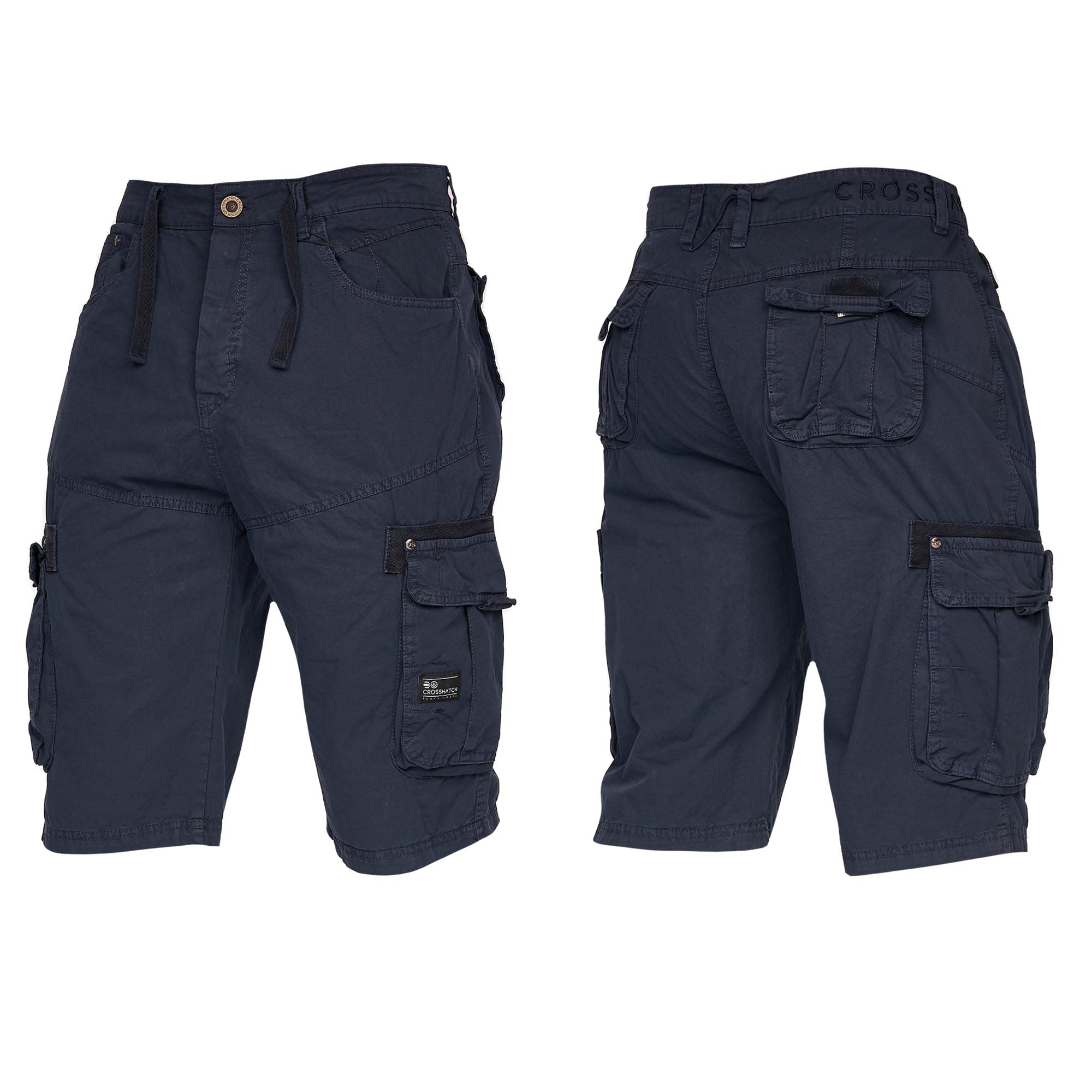 Crosshatch New Mens Shorts Knee Length Combat Cargo Cotton Holiday Summer Camo Jeans by Jeanbase Navy 38