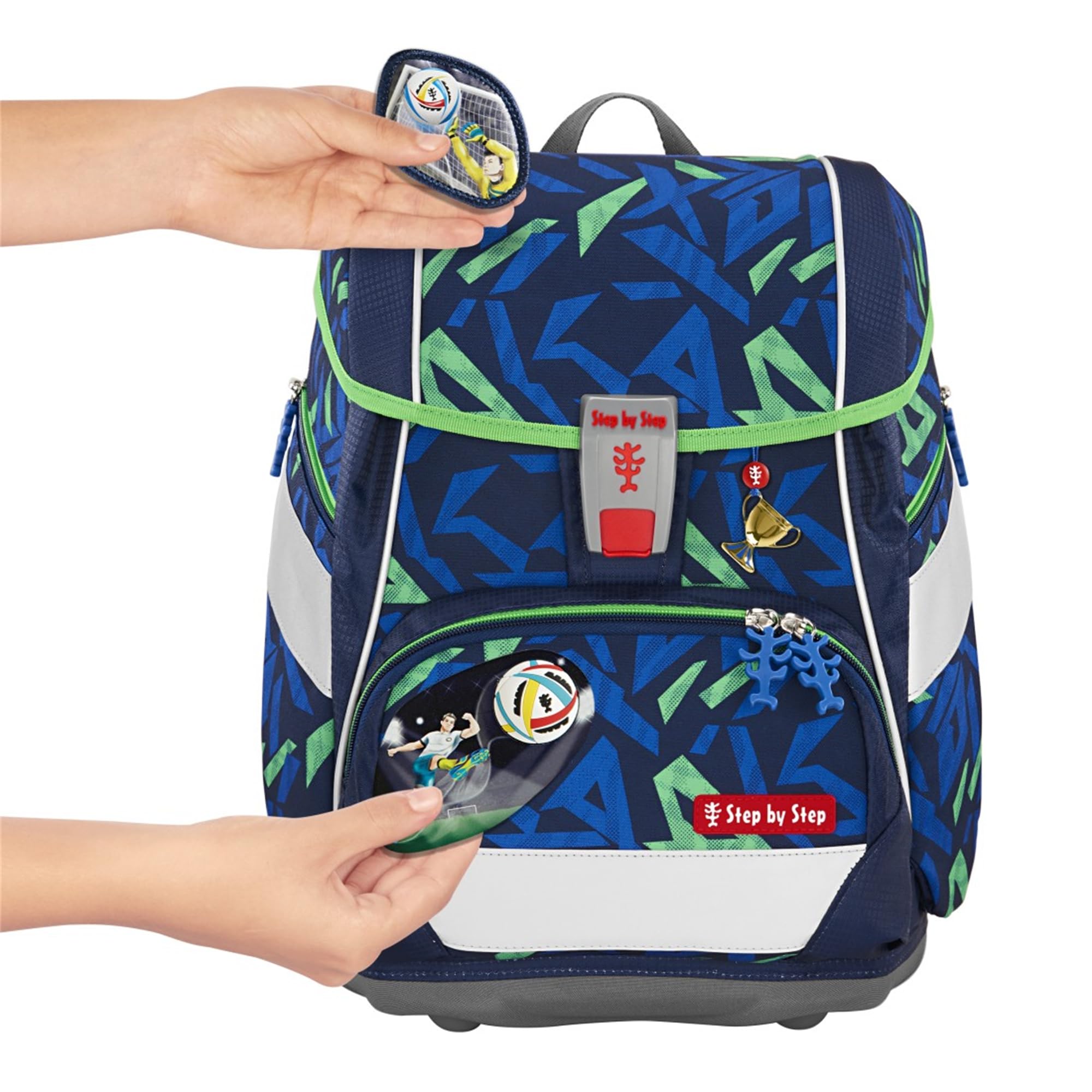 Step by Step Schulranzen-Set 2IN1 Plus „Soccer Ben“ 6-teilig, ergonomischer Tornister, höhenverstellbar mit Hüftgurt, für die Grundschule, ab der 1. Klasse, 19L, blau-grün