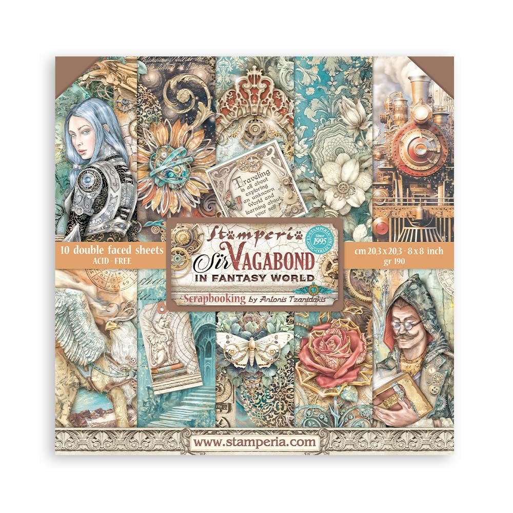 Stamperia Multicoloured International Kft Mini Scrapbooking Pad 10 20.3 X 20.3 Cm (8X8) Sir Vagabond In Fantasy World, 8 X 8 In