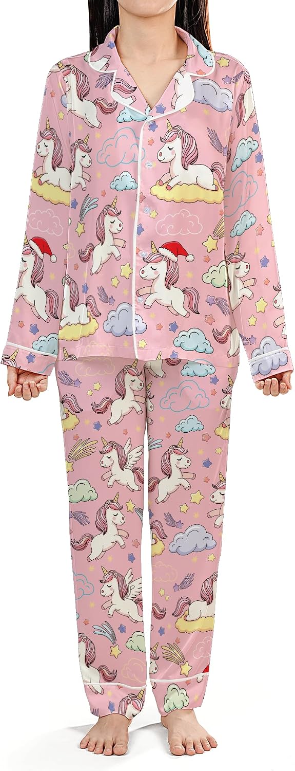 ThuhaTree Store Christmas Cute Unicorn Pajamas Set Short & Long, Christmas Theme Pajamas Set Design For Lovers