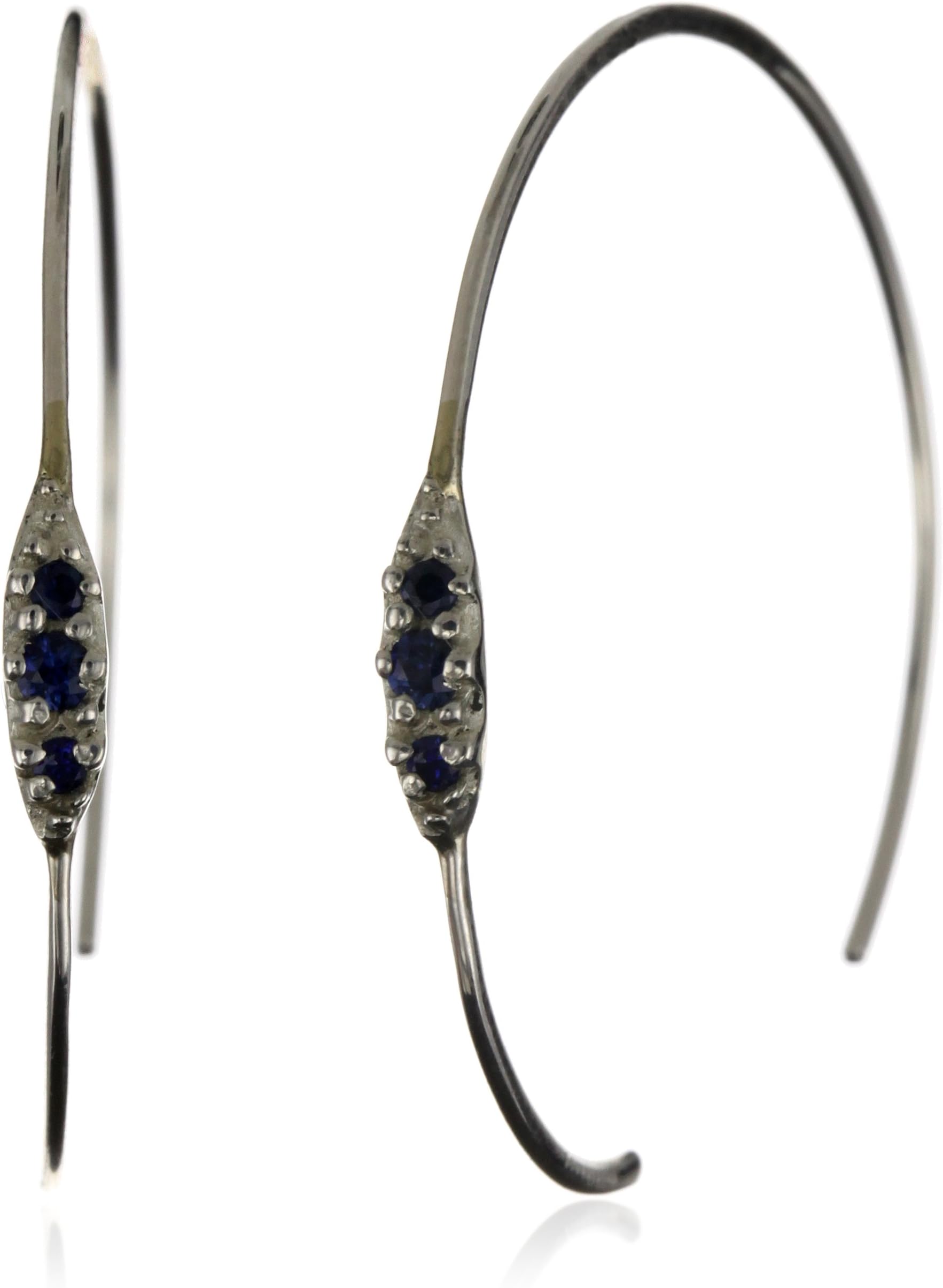 "Flamenco" Sterling Silver Blue Sapphire Tiny Bling Hoop Earrings