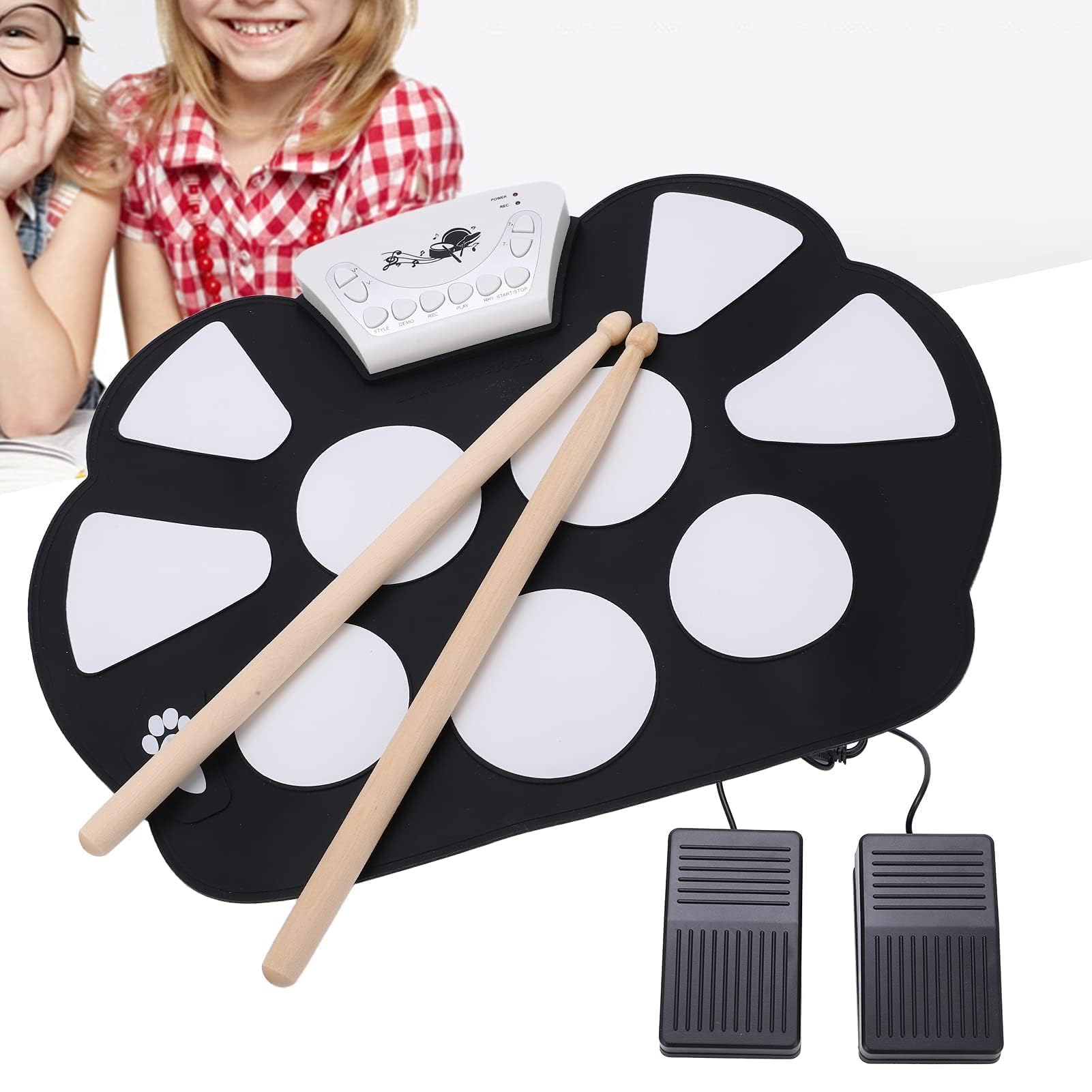 Batteria Elettronica, Batteria Arrotolabile Batteria Elettrica Portatile a 9 Pad con Bastoncini e Pedale e Cavo USB per Bambini, Studenti, Principianti, Appassionati